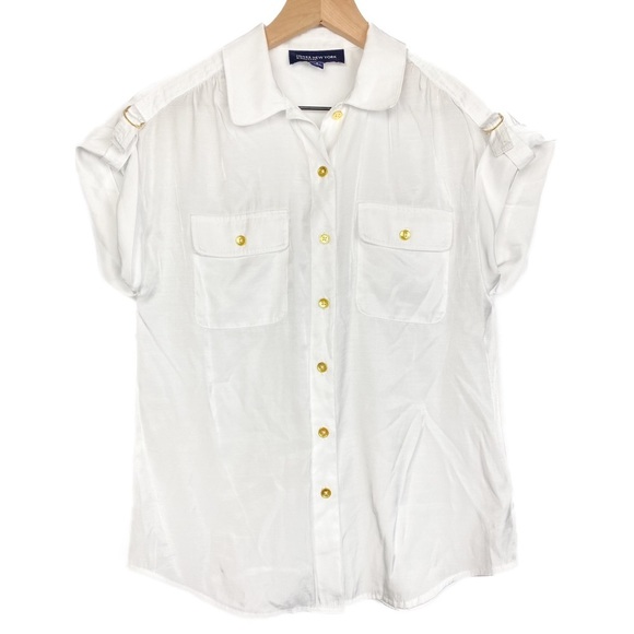 Jones New York Tops - Jones New York Short Sleeve Button Down Blouse, White Gold - Size S